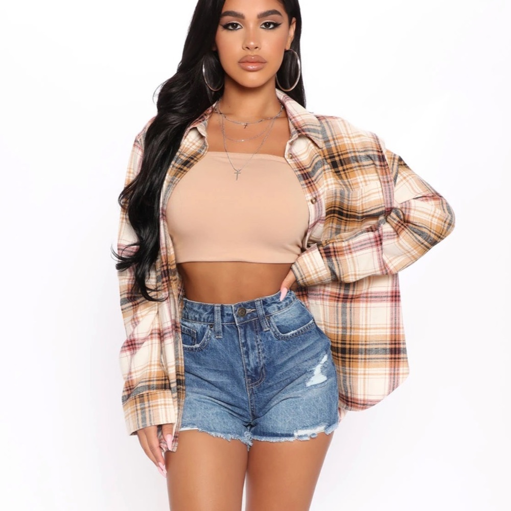 Plaid Shirt Taupe/Brown Size M